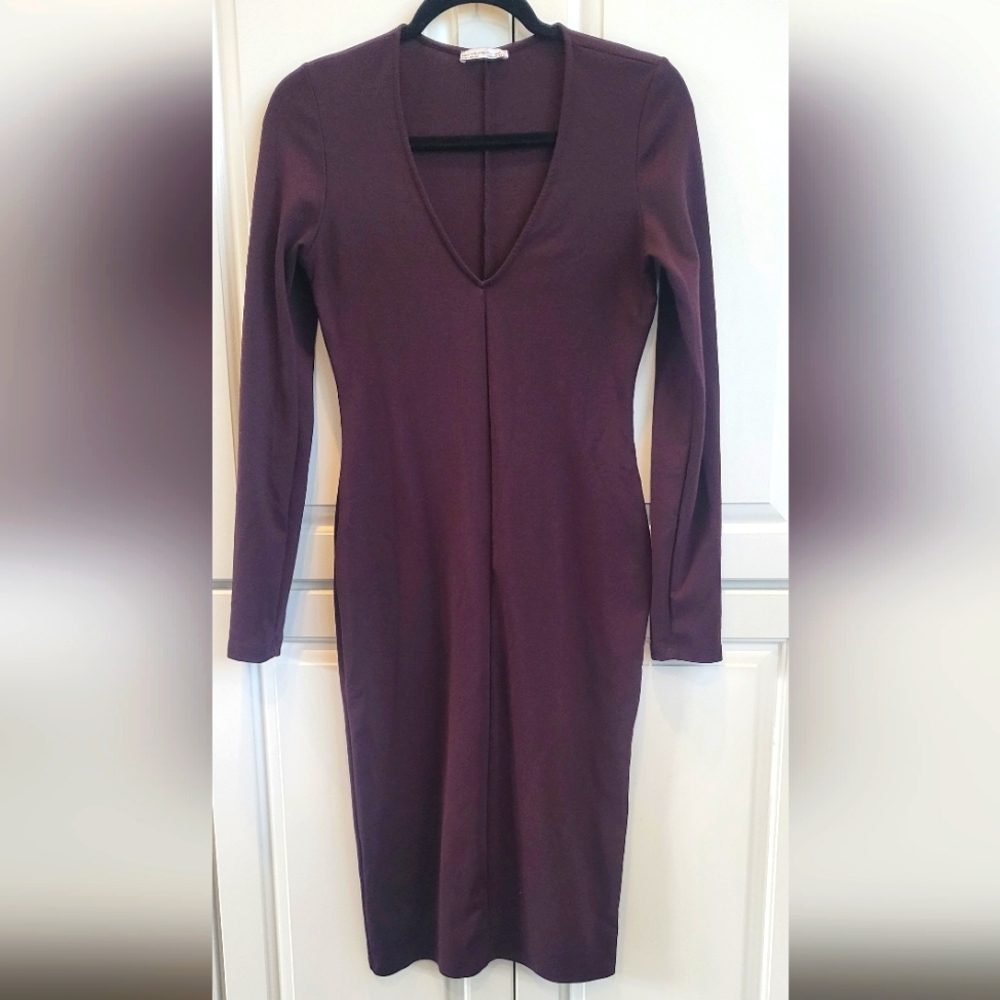 Raisin color sheath midi dress v neck medium